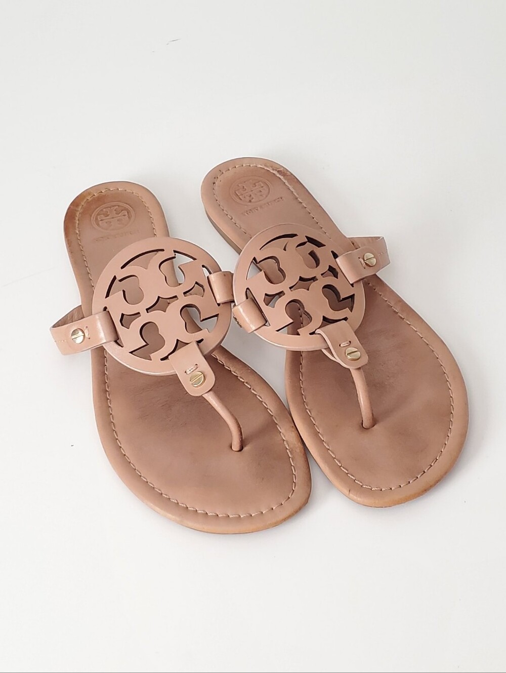 Tory Burch Miller Leather Logo Thong Sandals Size 9 - Picture 2 of 8